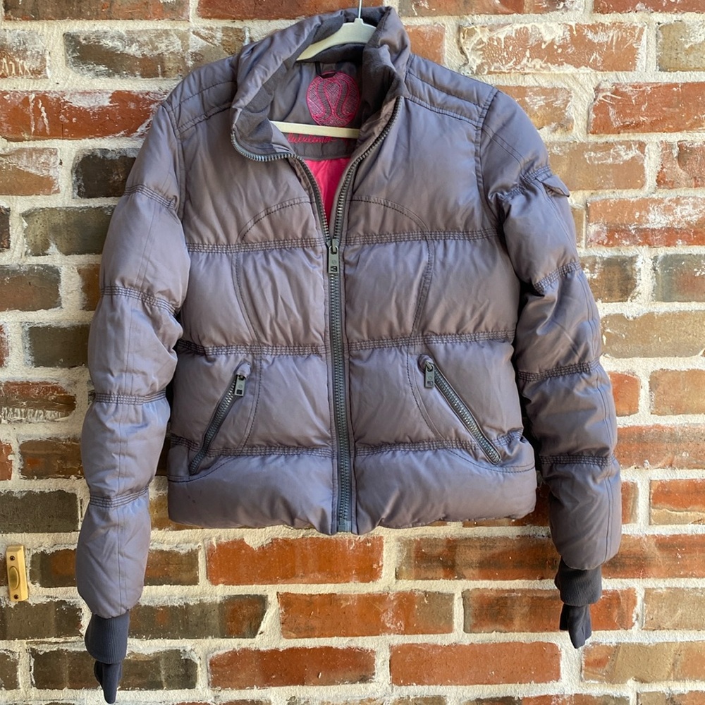 Lululemon Down Jacket Gray with Pink Interior